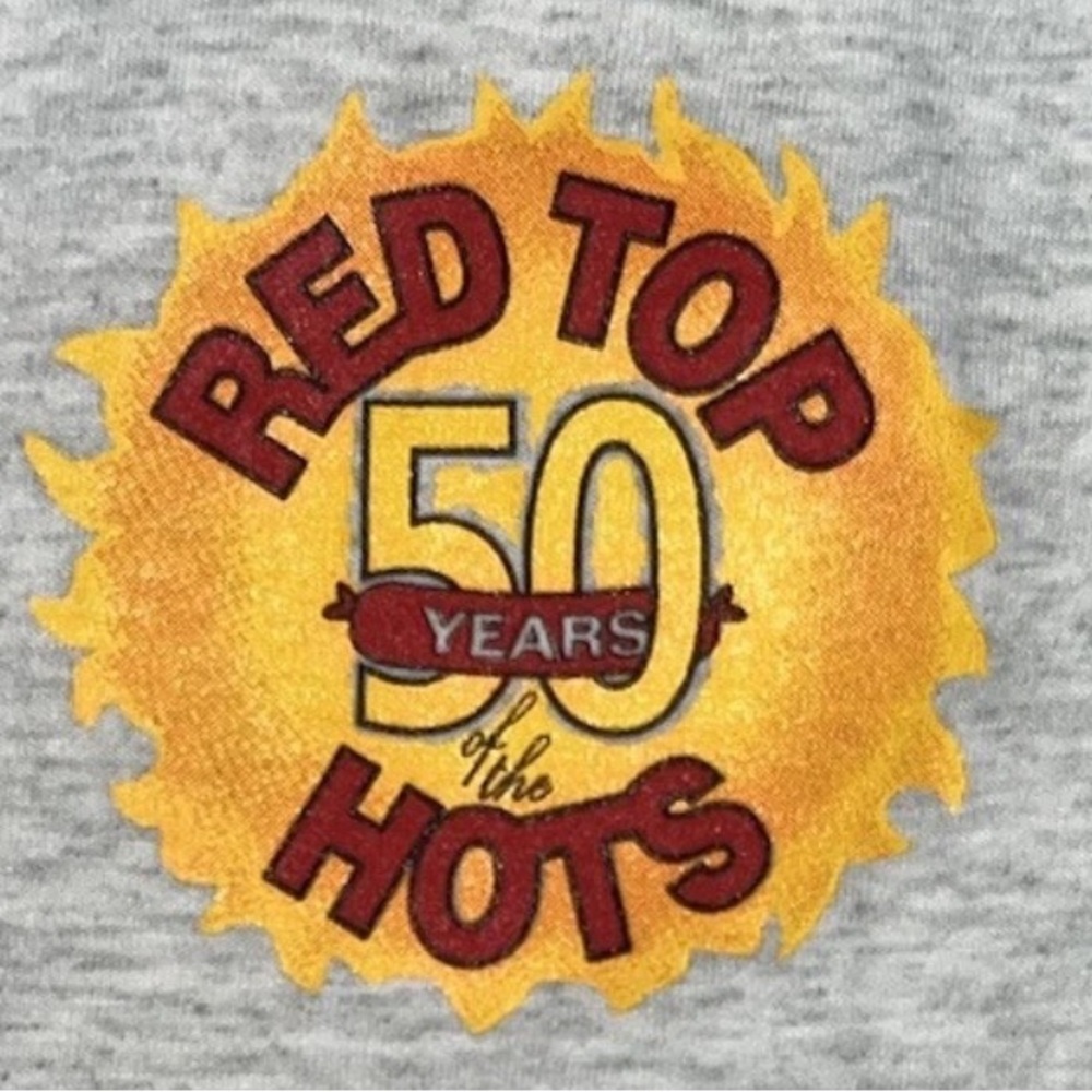 Vintage Red Tops 50 Years Of Hot Dogs Men’s S/S Single Stitch T Shirt Large USA - Picture 4 of 5